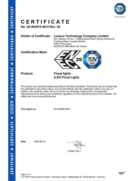 الصين Luxsun lighting Co.,Ltd الشهادات