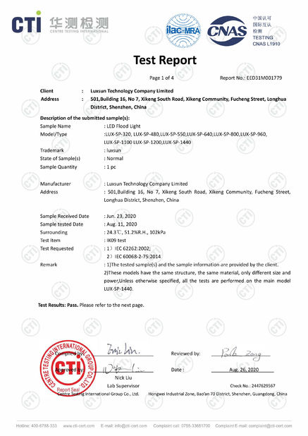 الصين Luxsun lighting Co.,Ltd الشهادات