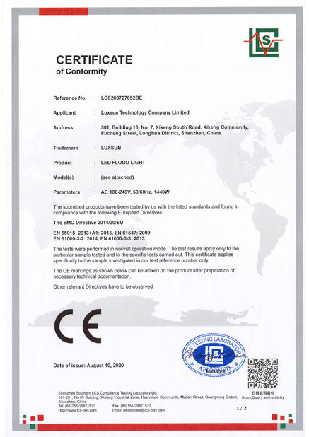 الصين Luxsun lighting Co.,Ltd الشهادات